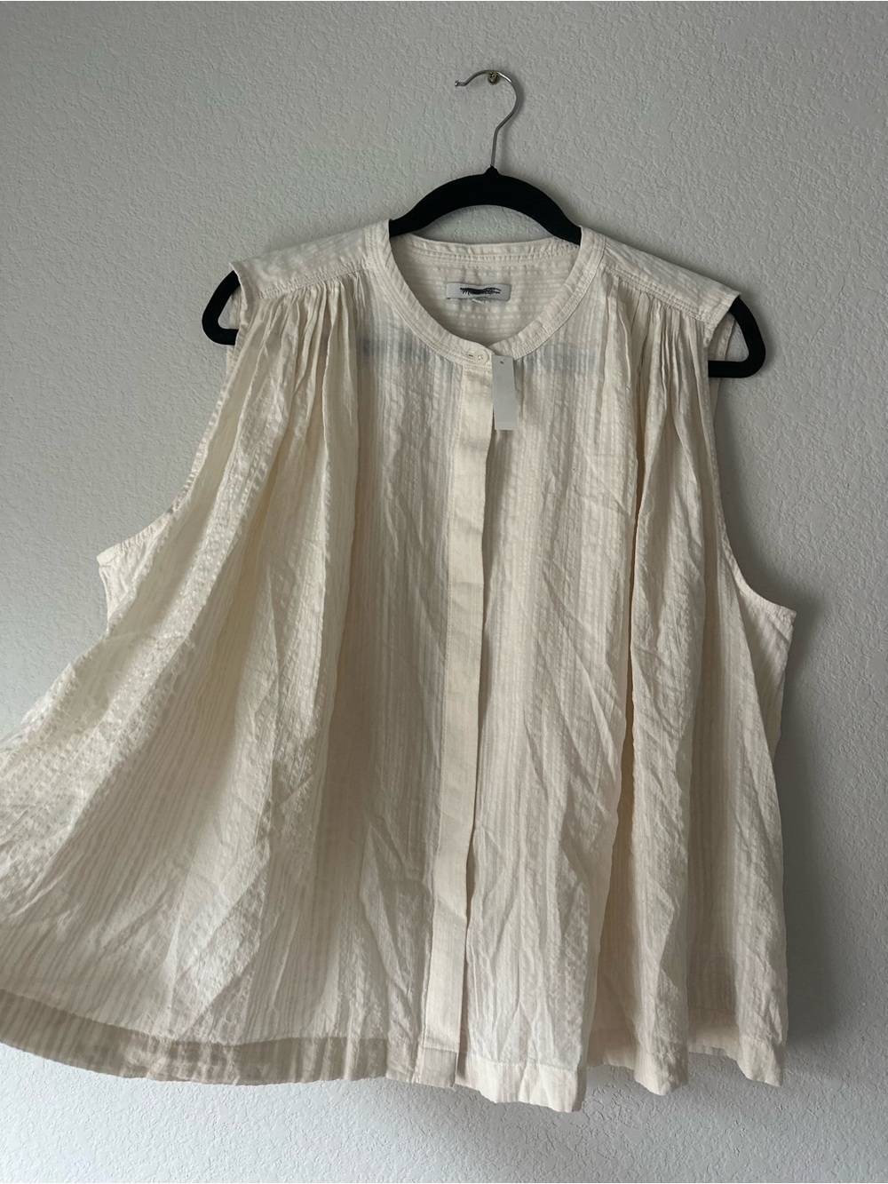 Madewell Shirred Button-Up Sleeveless Blouse size XXL Natural/Cream 100% Cotton